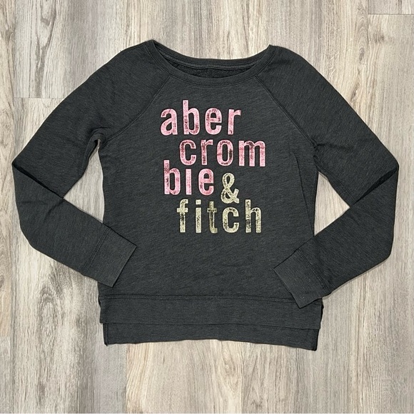 Abercrombie & Fitch Girls’ Gray Logo Crew Neck Pullover Sweatshirt Top Size L - Picture 1 of 7